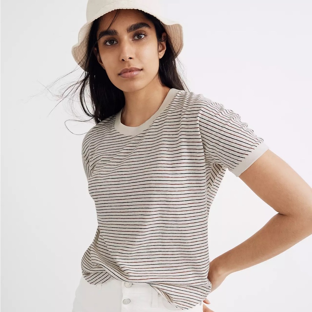 Madewell Hemp Relaxed Drapey Tee in Stripes Size Small Organic Cotton